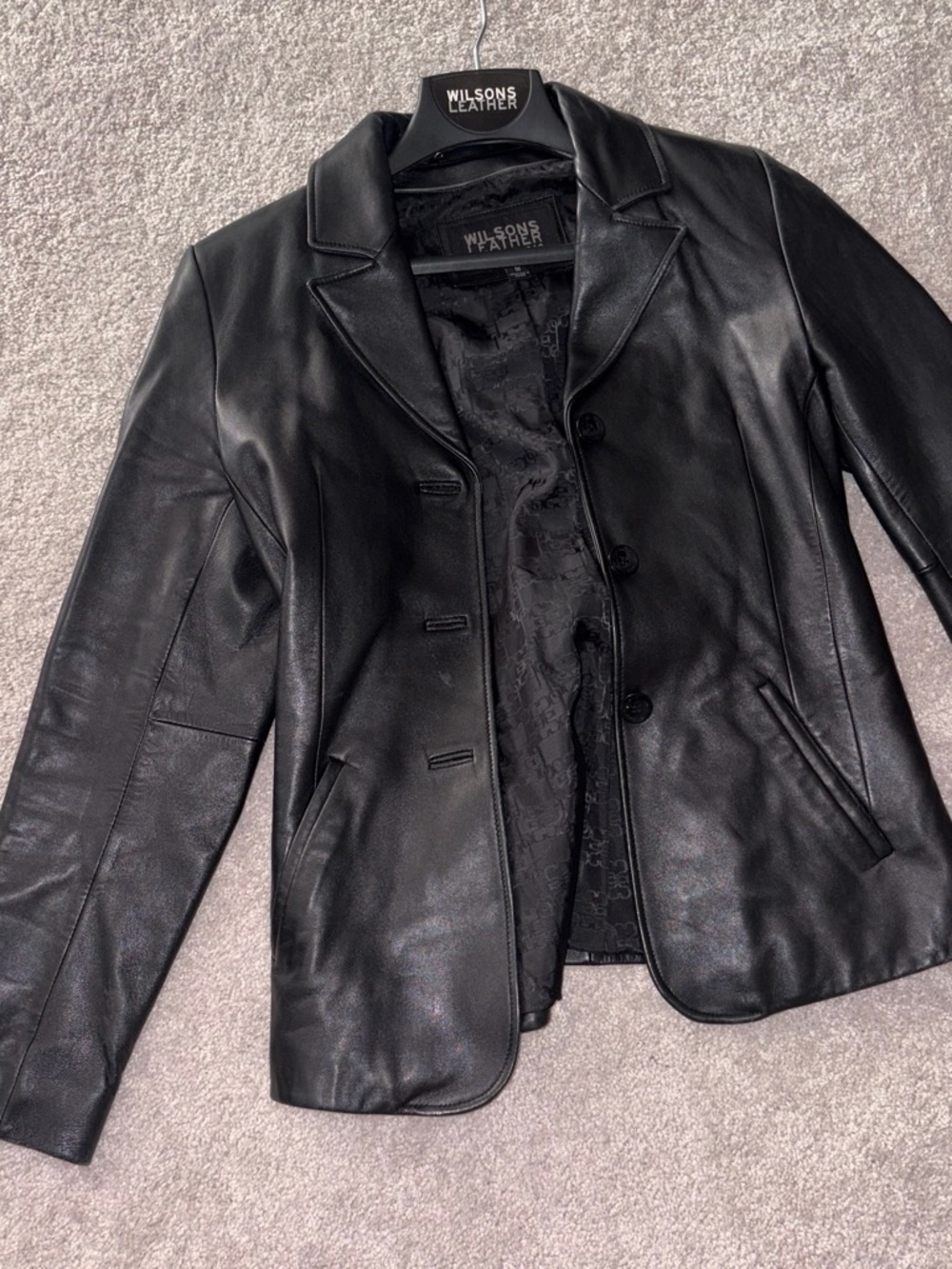 Wilsons Leather Women's Black Leather Blazer Jacket - Classic Notch Lapel